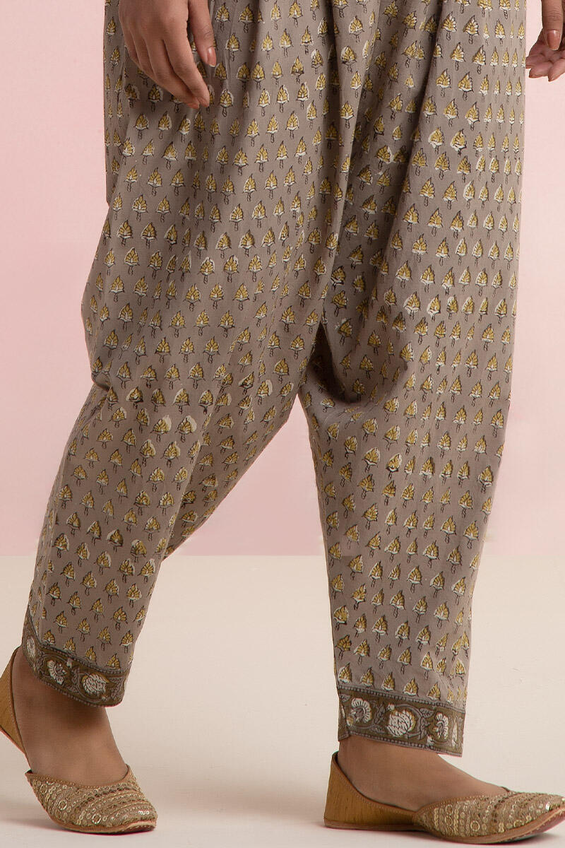 Grey Block Printed Cotton Salwar