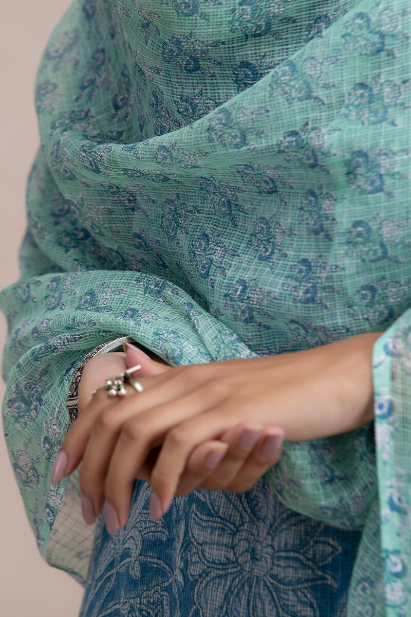 Green Block Printed Kota Dupatta