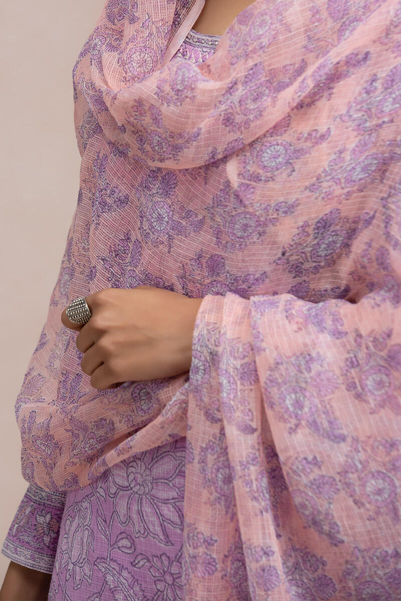 Pink Block Printed Kota Dupatta