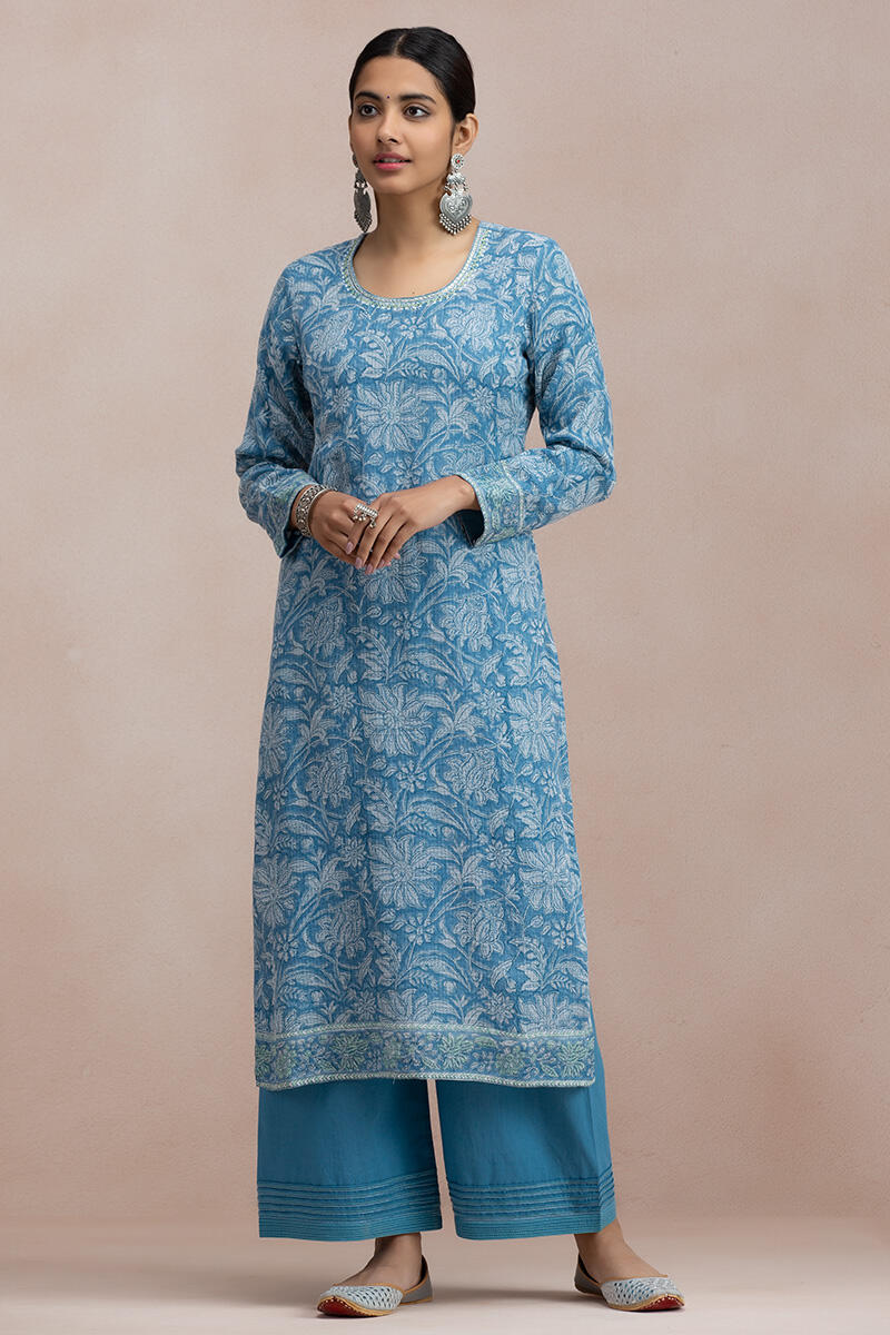 Blue Handcrafted Straight Kota Kurta