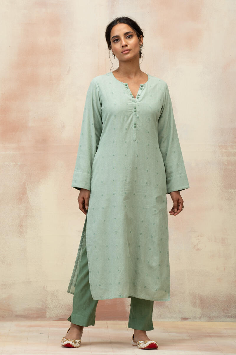 Buy Green Handcrafted Straight Cotton Kurta for Women FGMK20 250 Farida Gupta