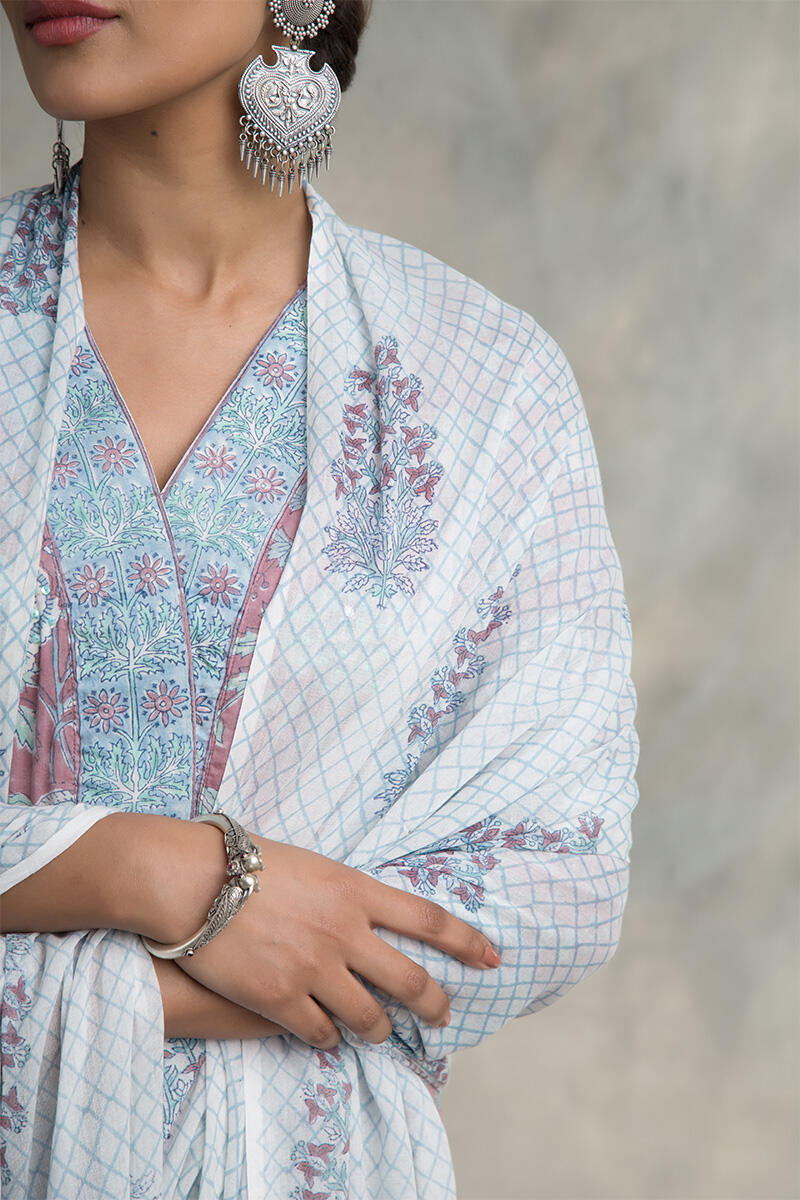 Purple Block Printed Cotton Dupatta