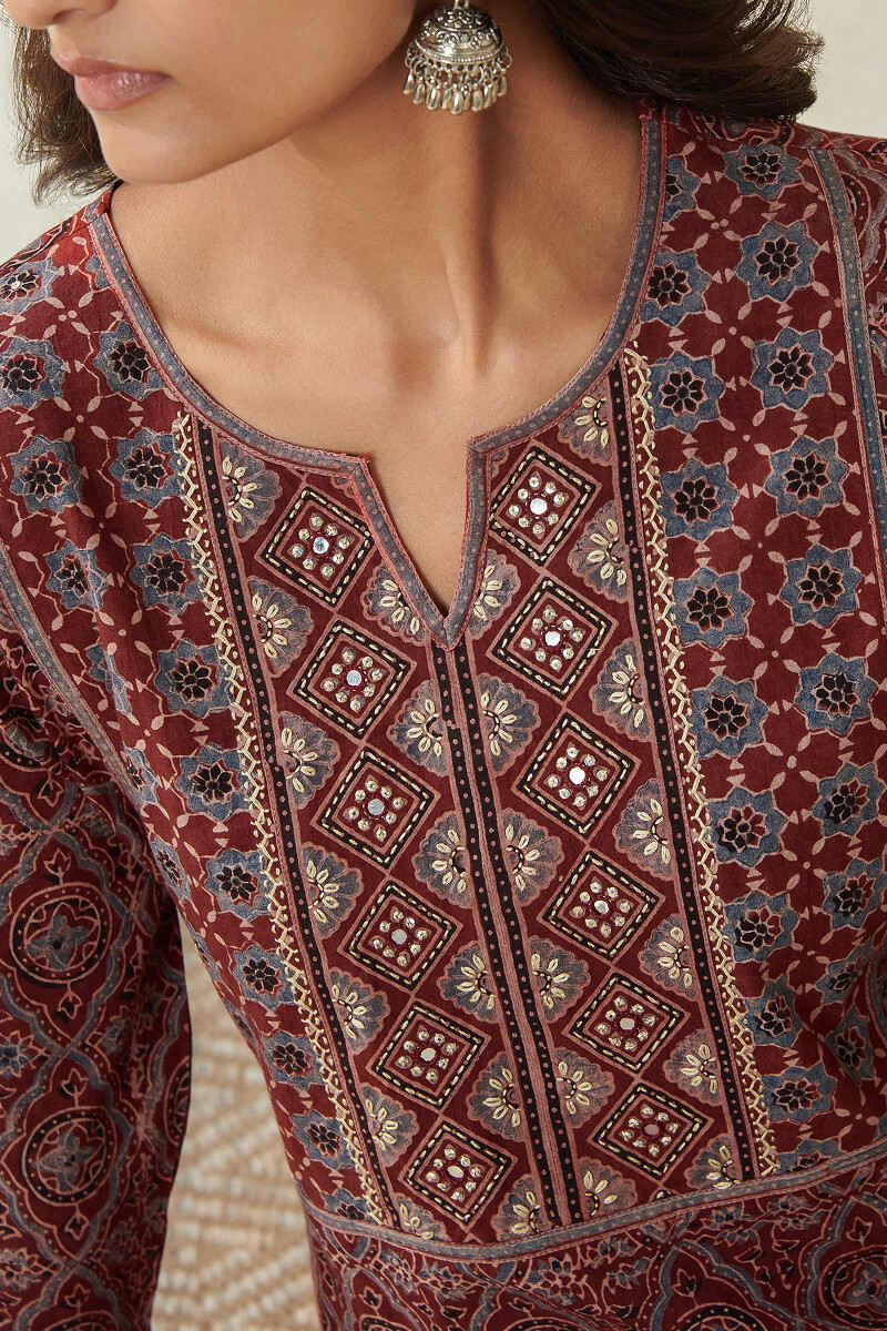 Ajrak Hand Block Printed Straight Cotton Kurta