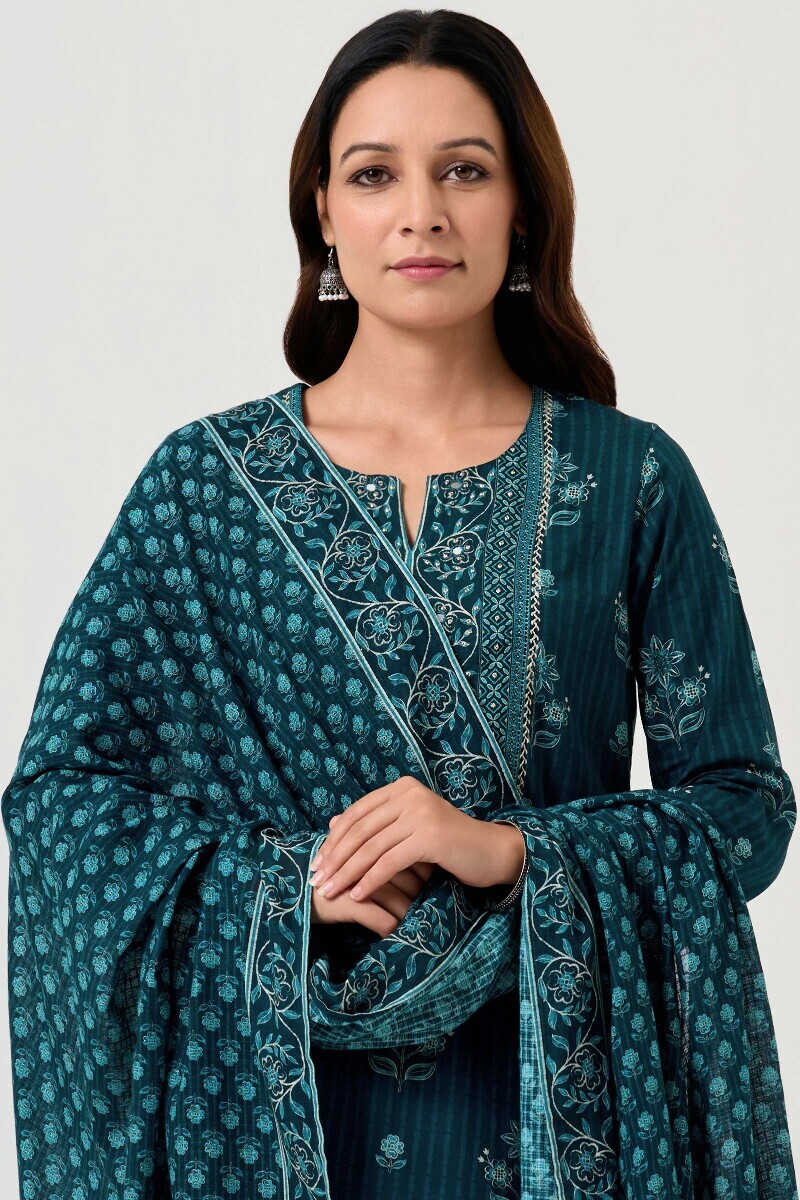 Blue Printed Kota Dupatta