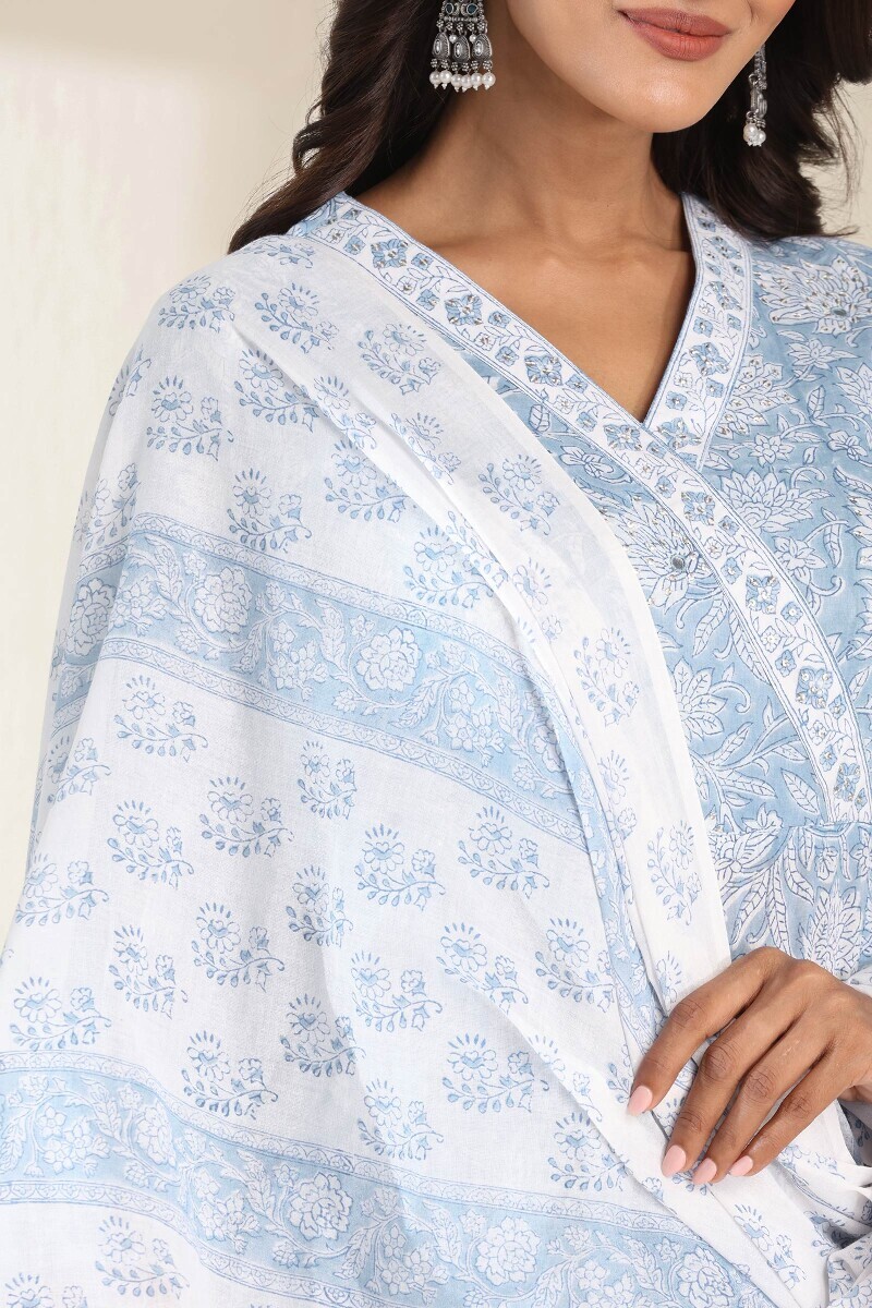 White Hand Block-Printed Cotton Dupatta