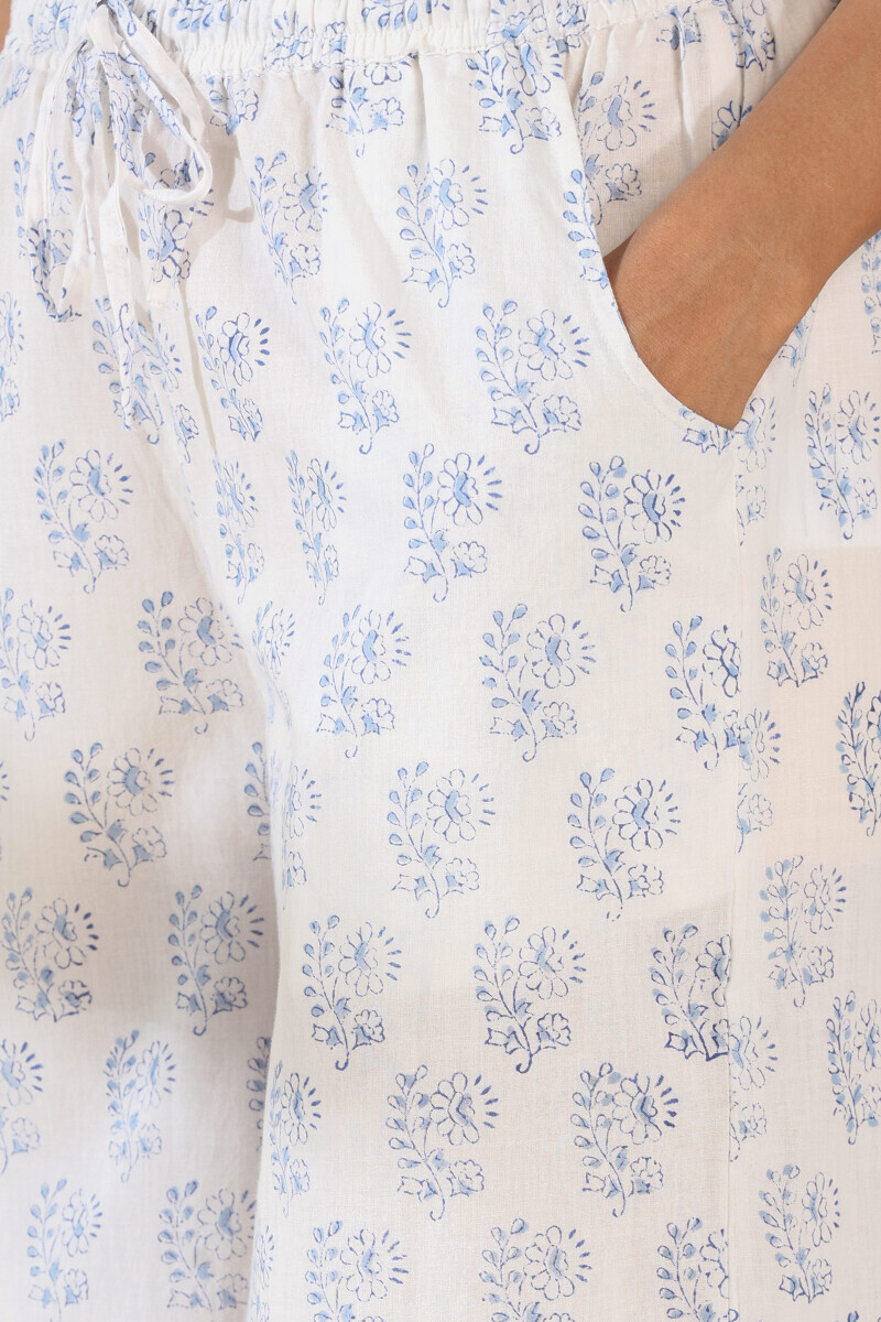 White Hand Block Printed Cotton Palazzo