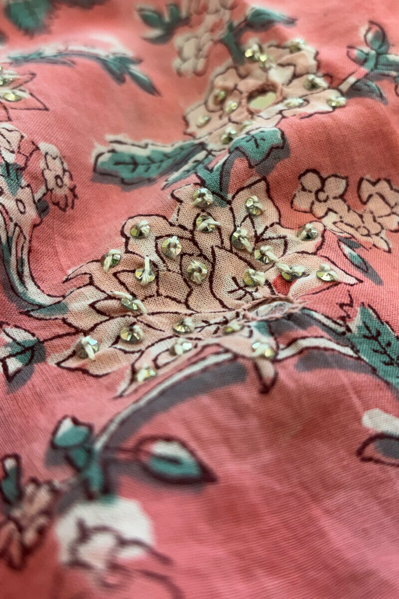 Pink Hand Block Printed Straight Cotton Kurta