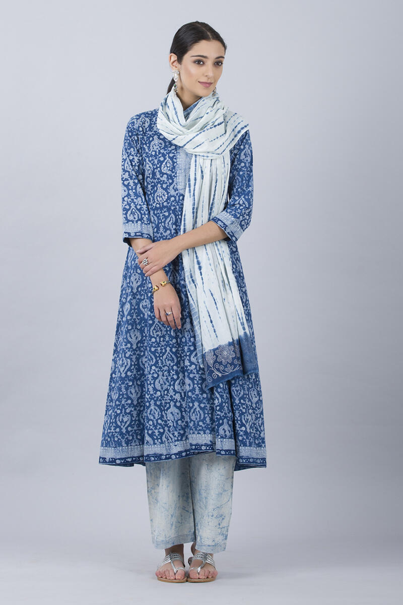 Indigo Block Printed Cotton Farsi Pants