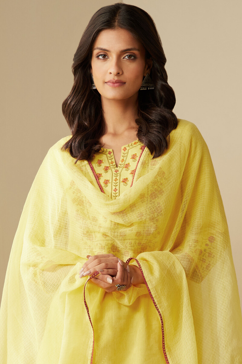 Yellow Handcrafted Kota Dupatta