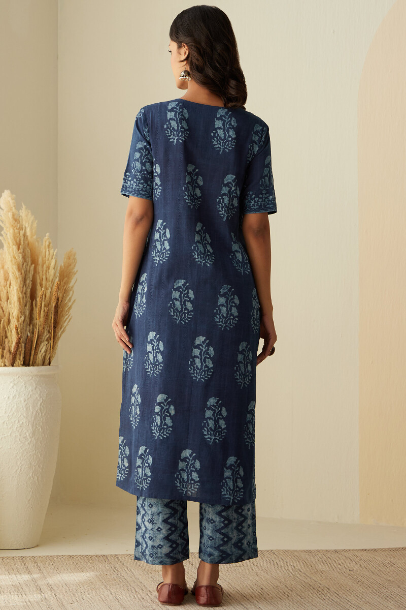 Akola Hand Block-Printed Straight Cotton Dobby Kurta