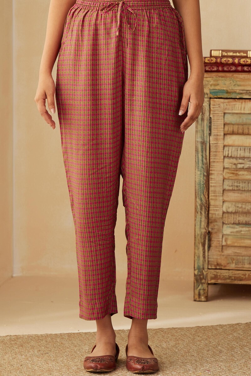 Mustard Printed Viscose Narrow Pants