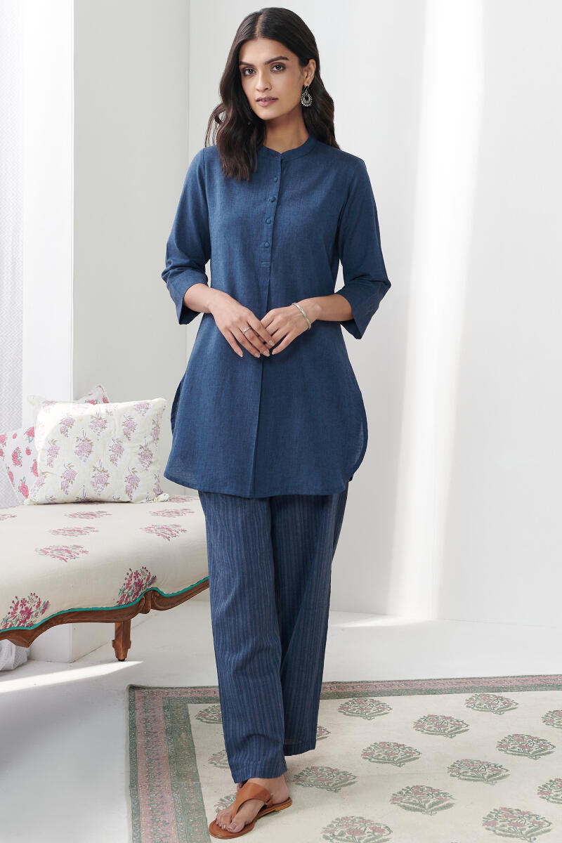 Blue Handcrafted Cotton Loungewear Set