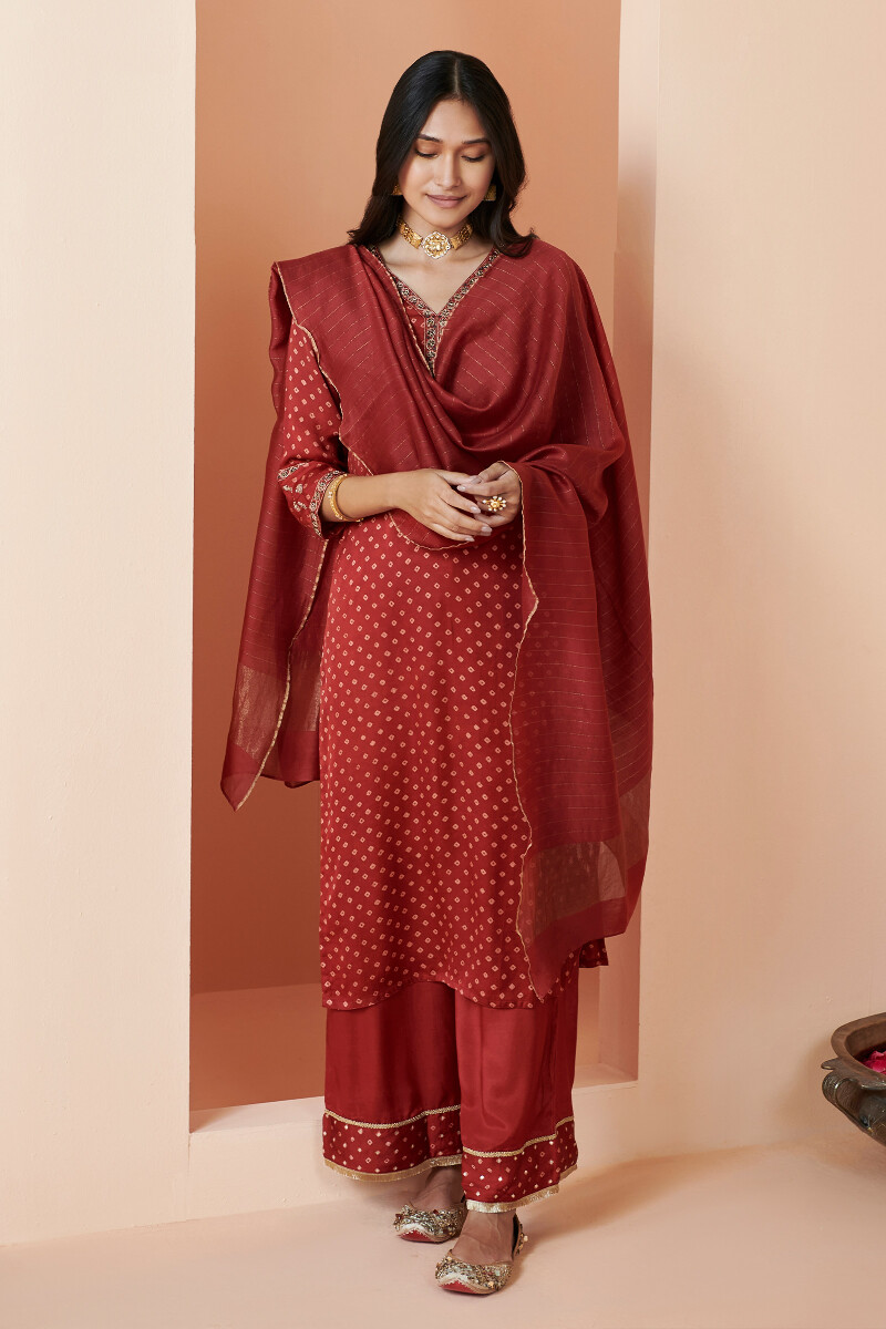 Red Handcrafted Chanderi Dupatta