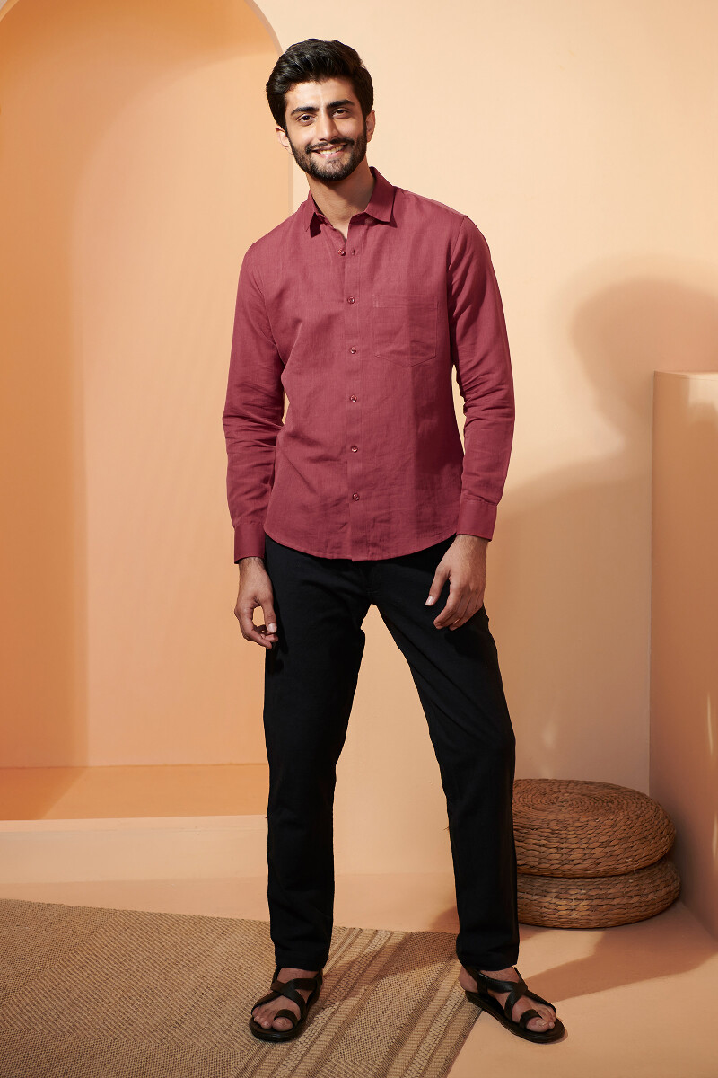 Red Handcrafted Cotton Linen Shirt