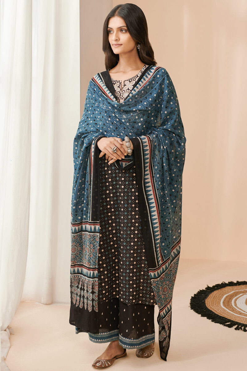 Black Hand Block Printed A-Line Cotton Kurta