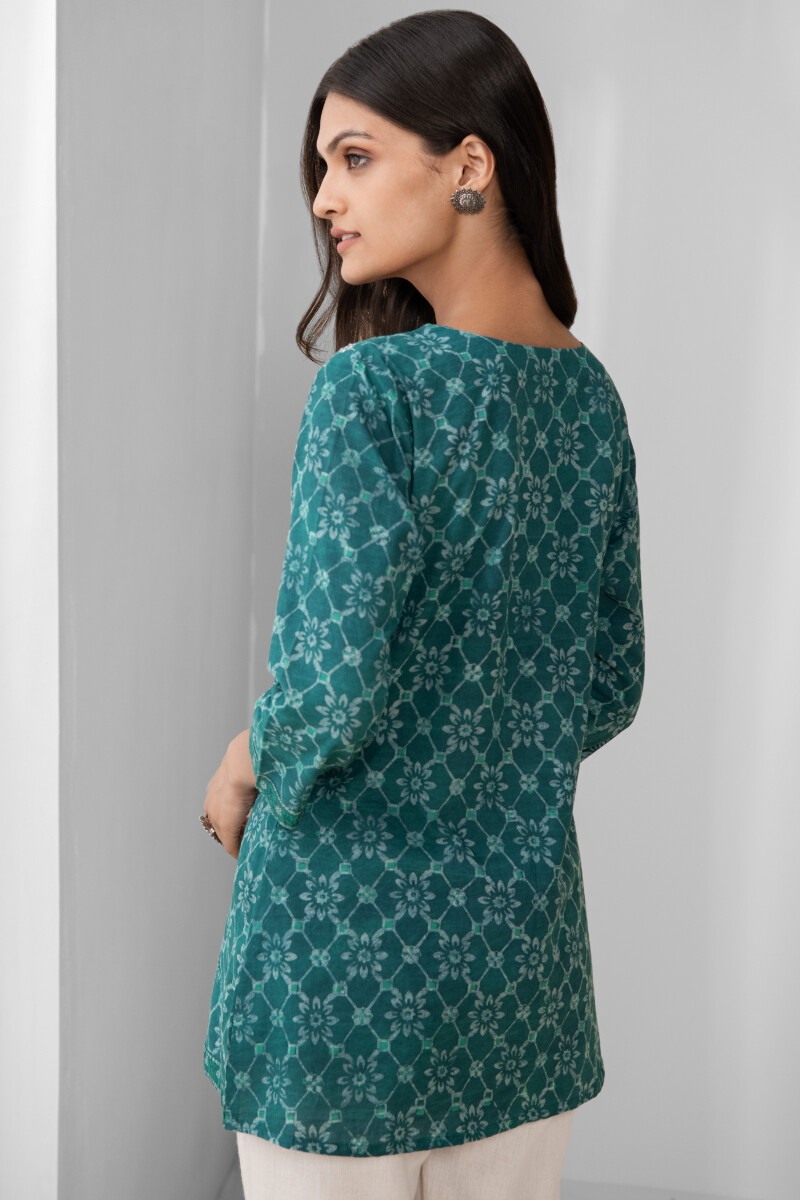 Turquoise Blue Hand Block Printed Cotton Top