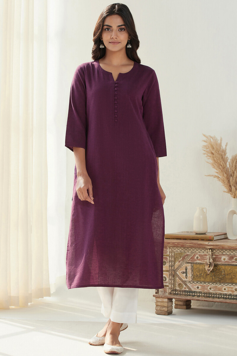 Purple Handcrafted Straight Handloom Kurta