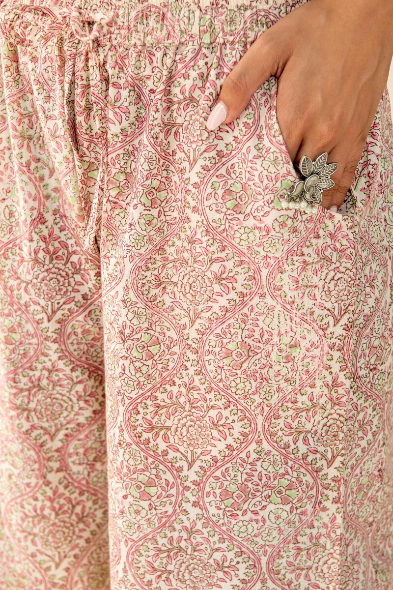 Pink Hand Block Printed Cotton Palazzos