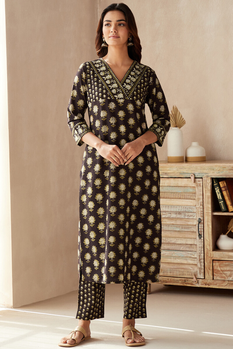 Bagru Hand Block-Printed Straight Cotton Kurta