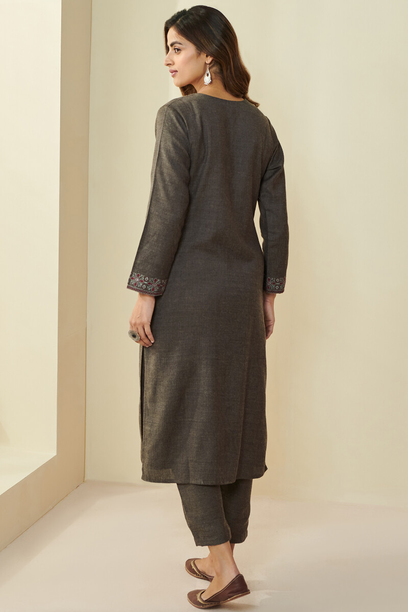 Brown Handcrafted Straight Faux Wool Kurta