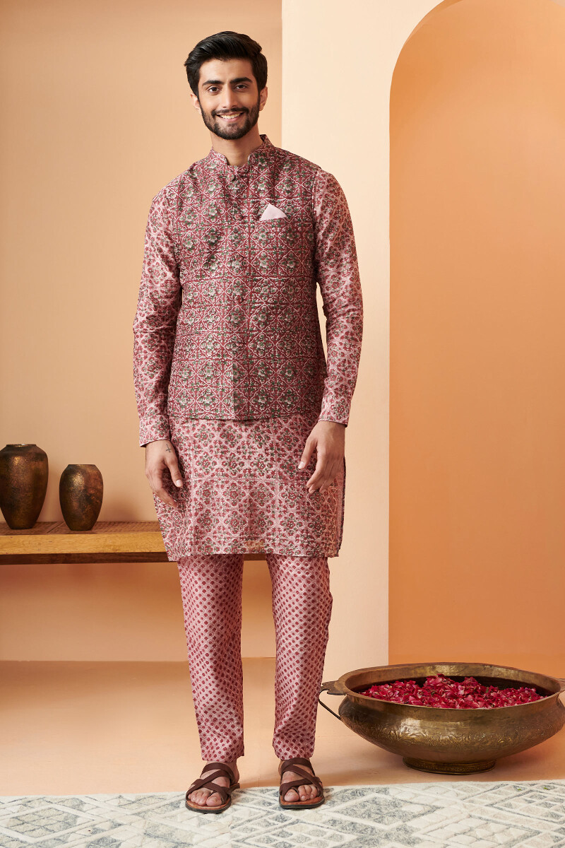 Maroon Hand Block Printed Chanderi Pants