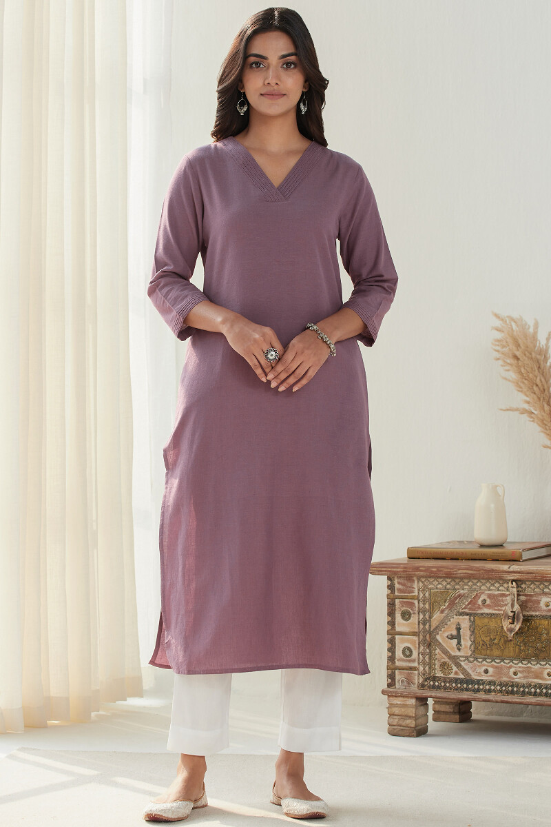 Purple Handcrafted Straight Handloom Kurta