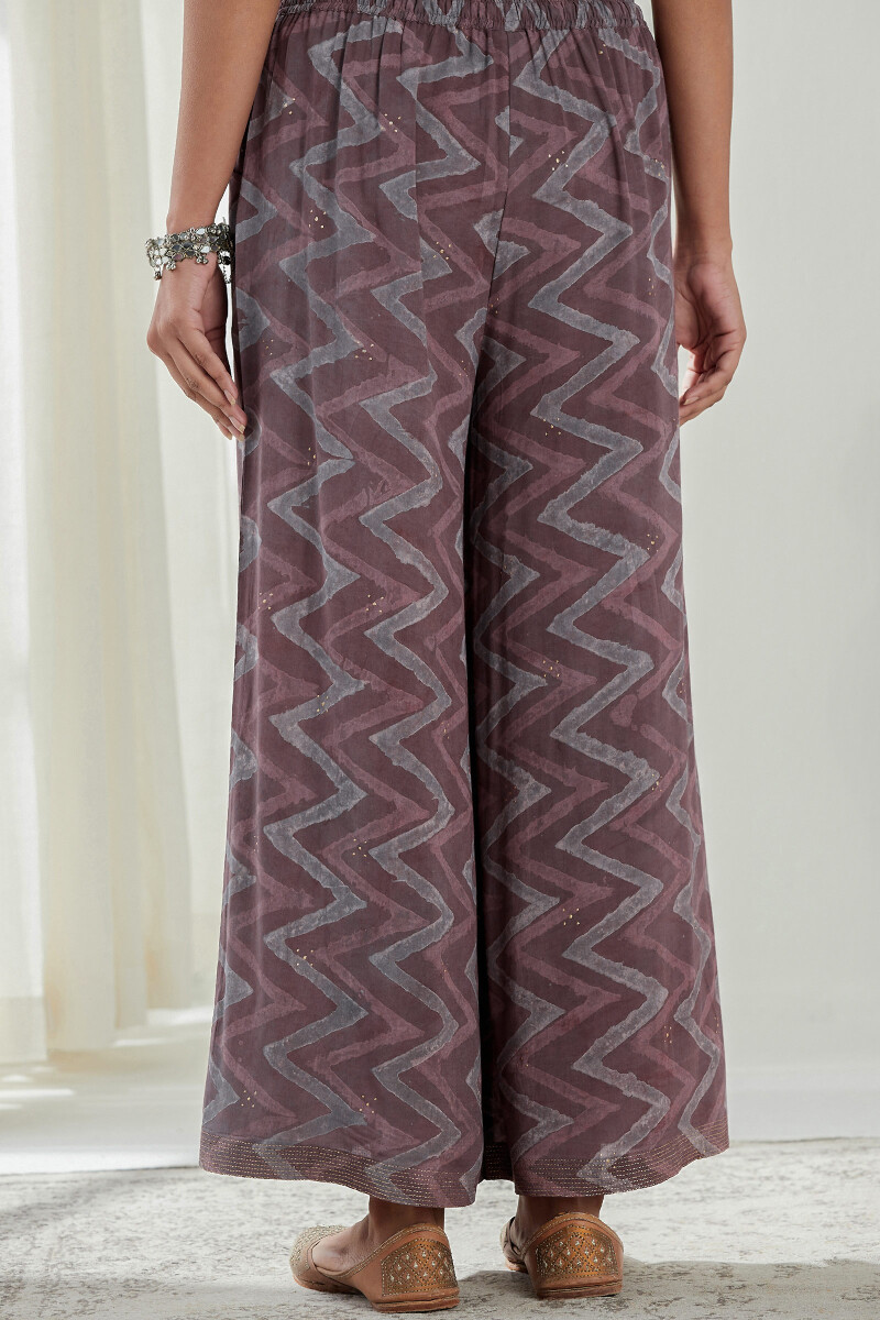 Purple Hand Block Printed Modal Palazzos