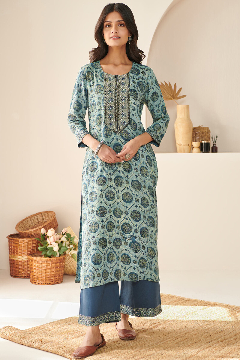 Akola Hand Block Printed Straight Cotton Modal Kurta