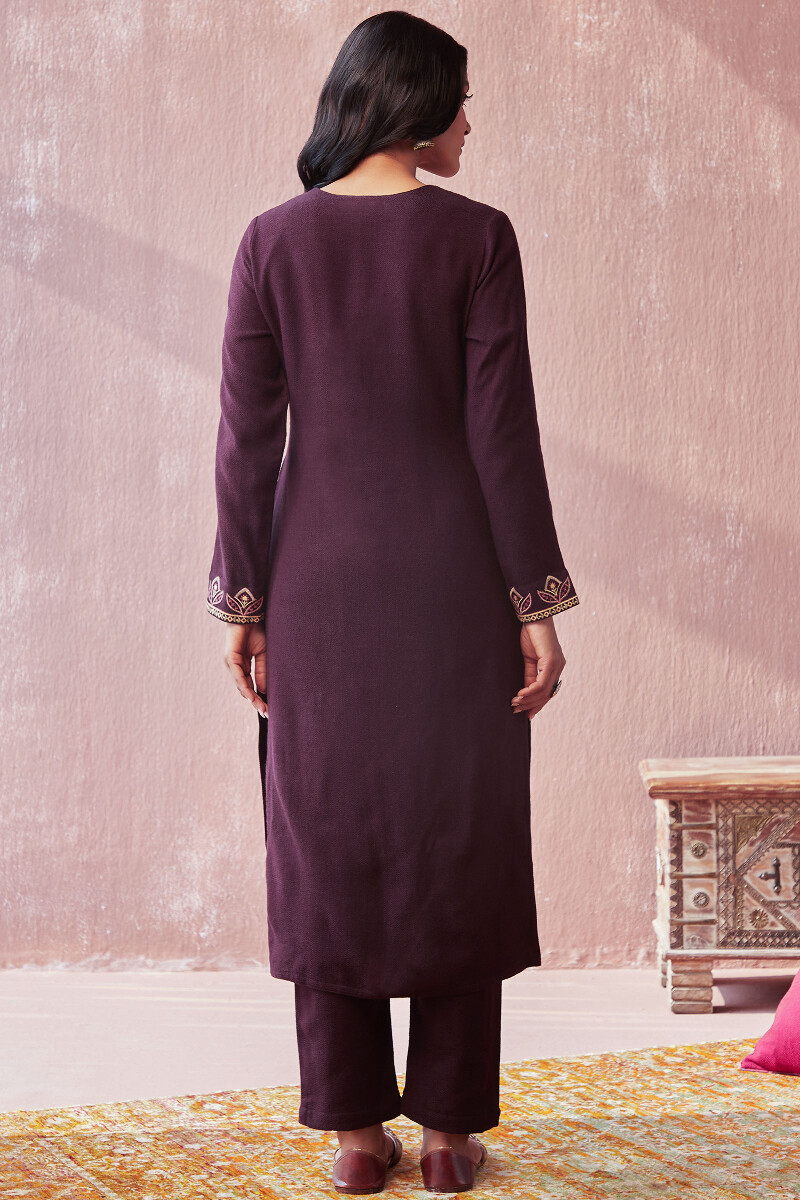 Purple Handcrafted Straight Faux Wool Kurta