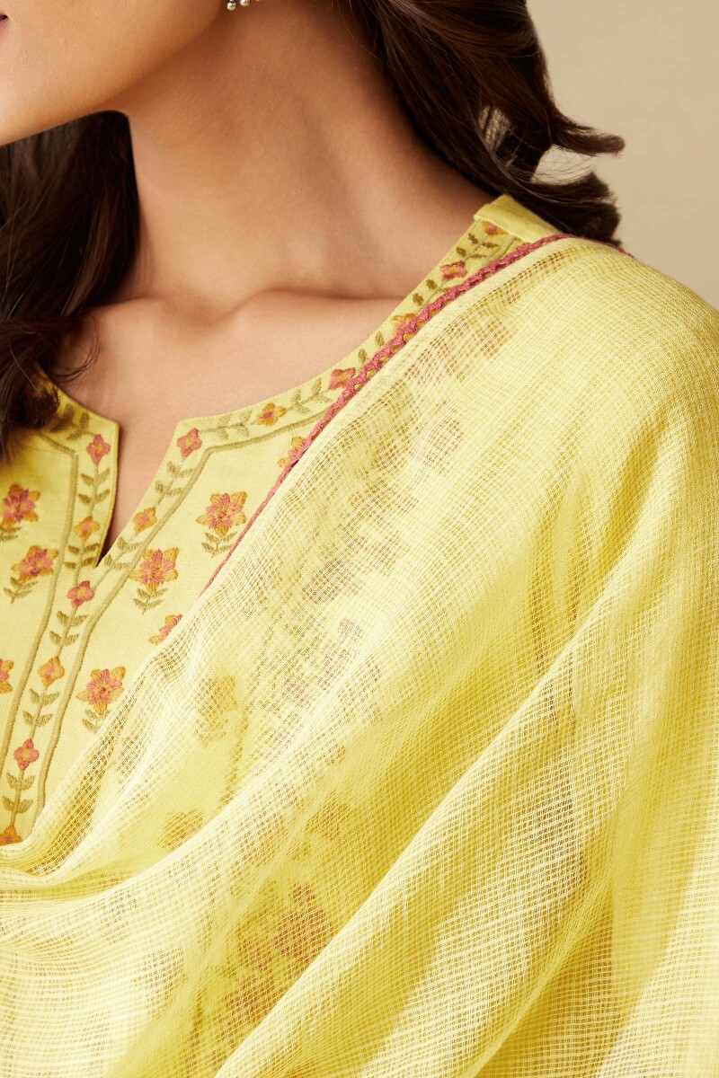 Yellow Handcrafted Kota Dupatta