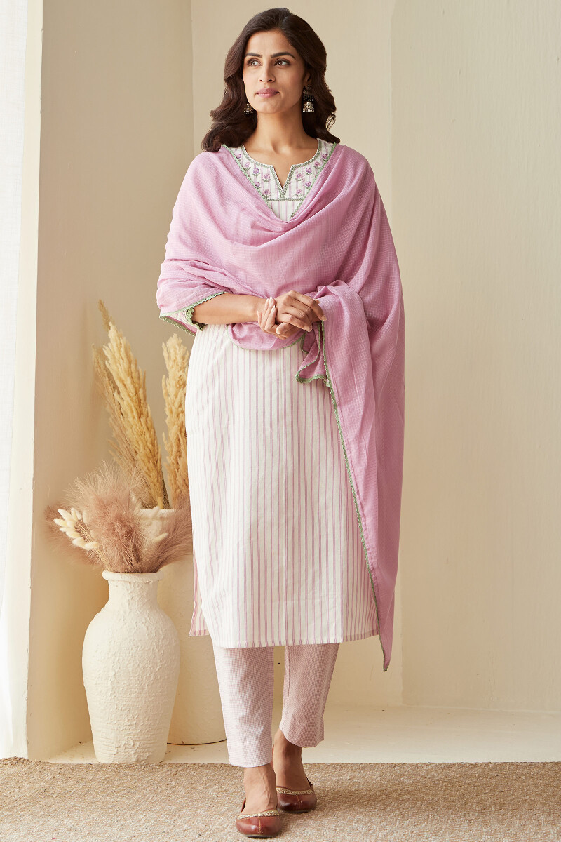 Off-White Handcrafted Straight Cotton Kurta