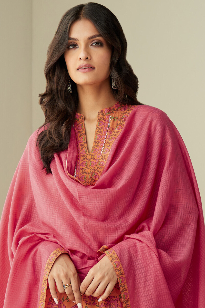 Pink Handcrafted Kota Dupatta