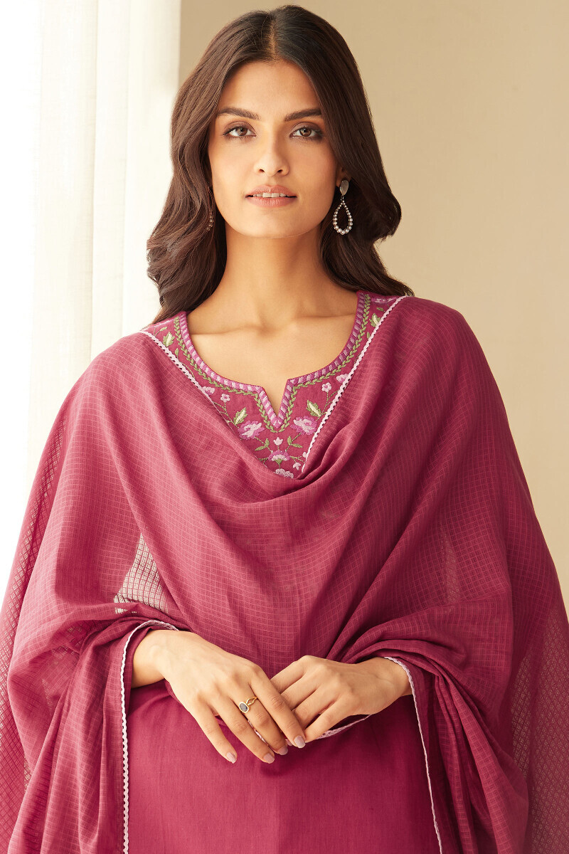 Pink Handcrafted Kota Dupatta