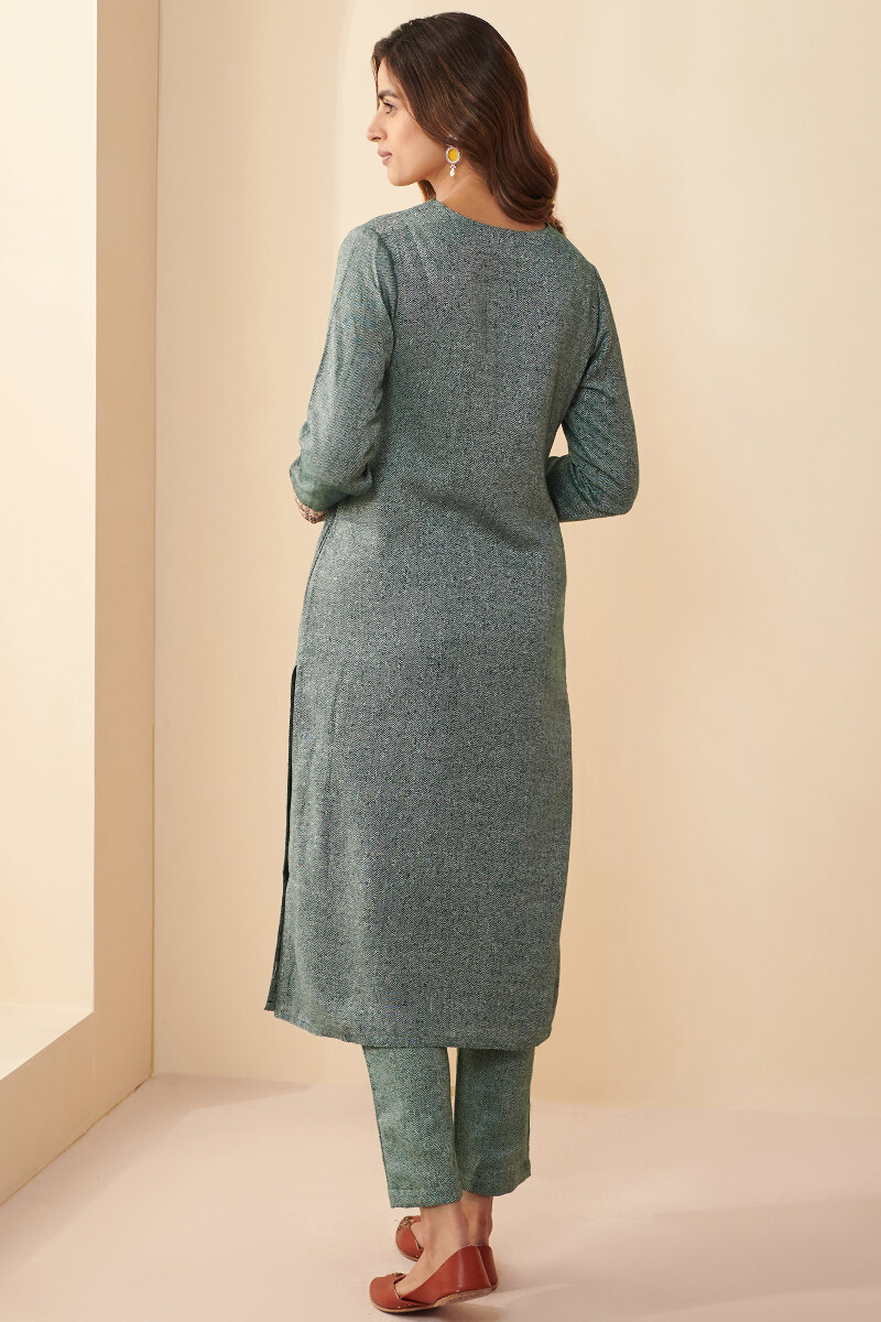 Green Handcrafted Straight Faux Wool Kurta