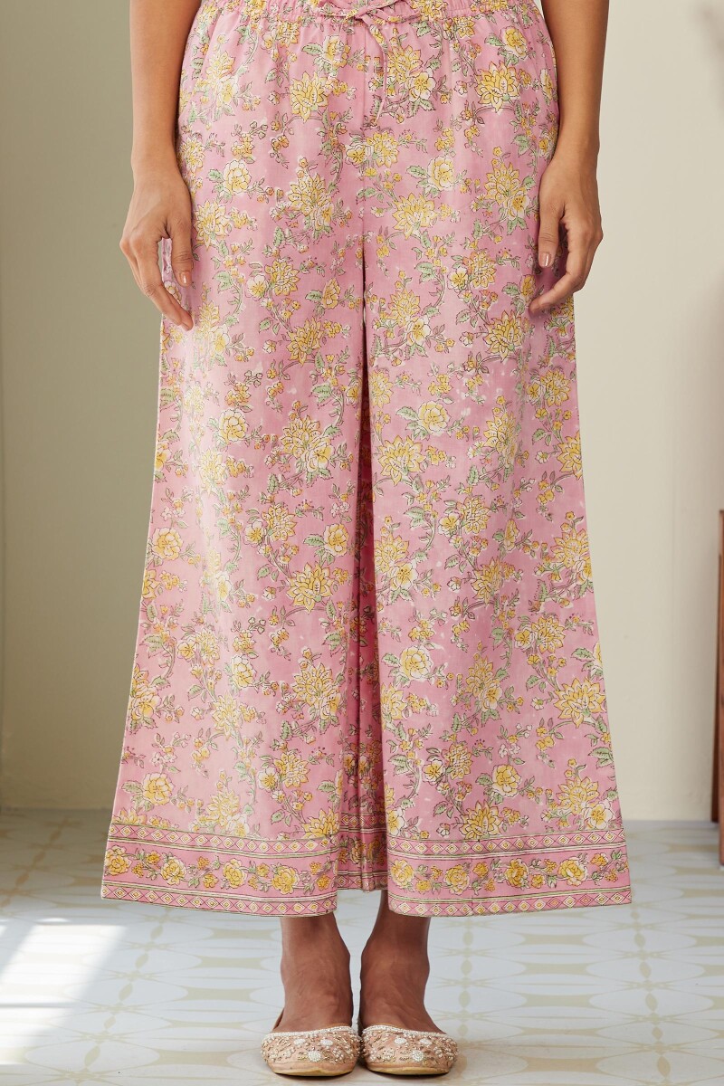 Pink Hand Block-Printed Cotton Palazzo