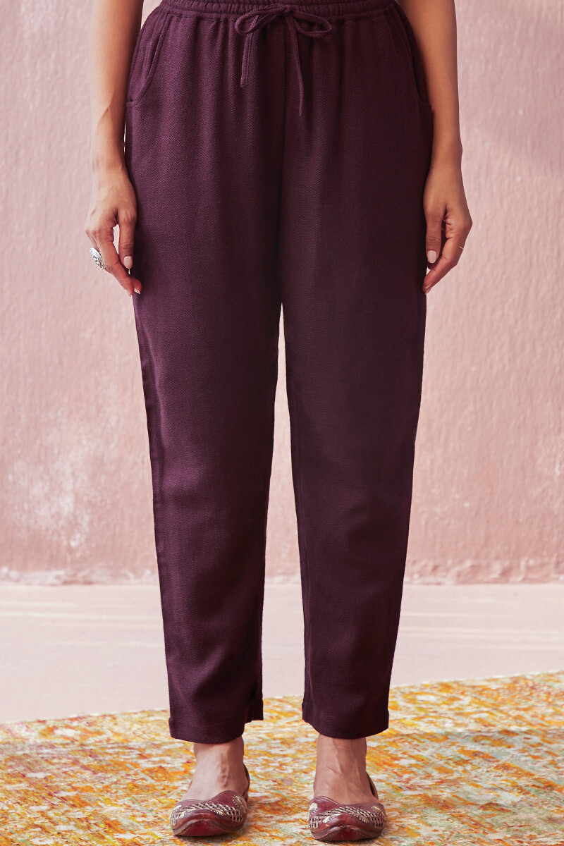 Purple Handcrafted Faux Wool Narrow Pants