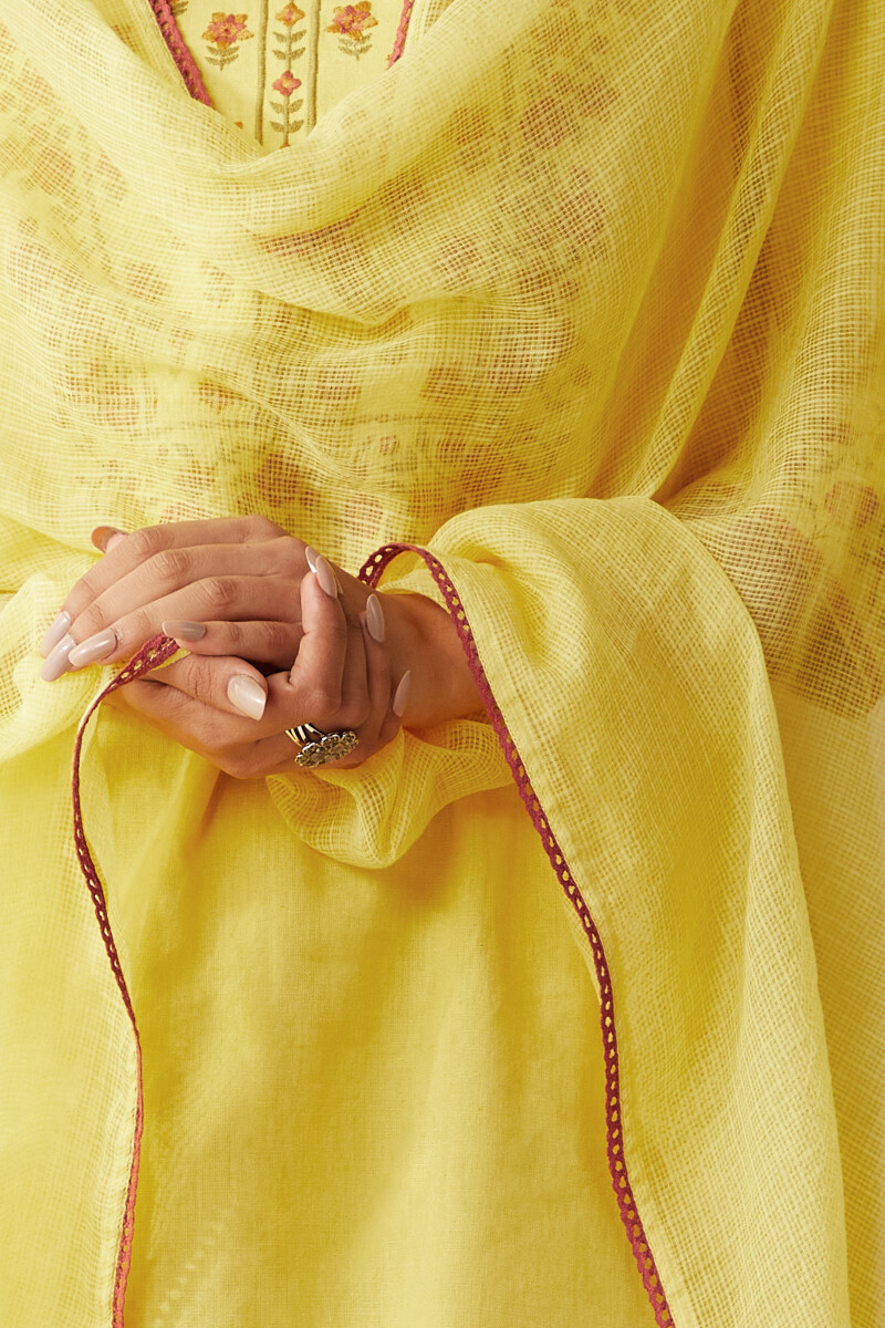 Yellow Handcrafted Kota Dupatta