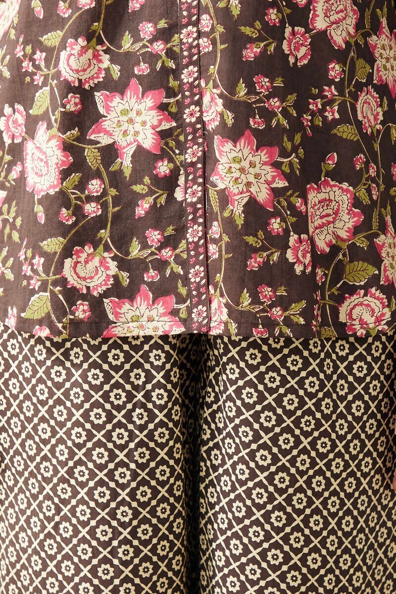 Brown Hand Printed Cotton Loungewear Set