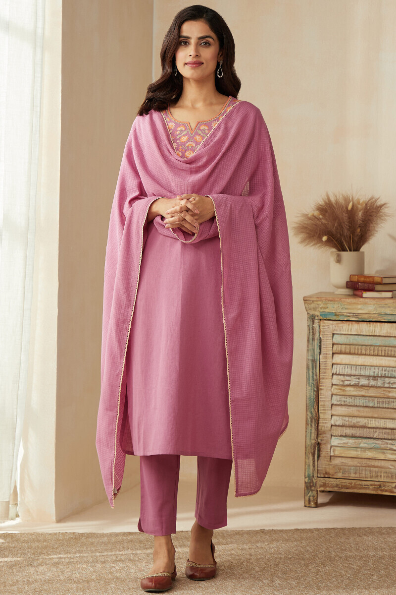 Purple Handcrafted Straight Cotton Flax Kurta