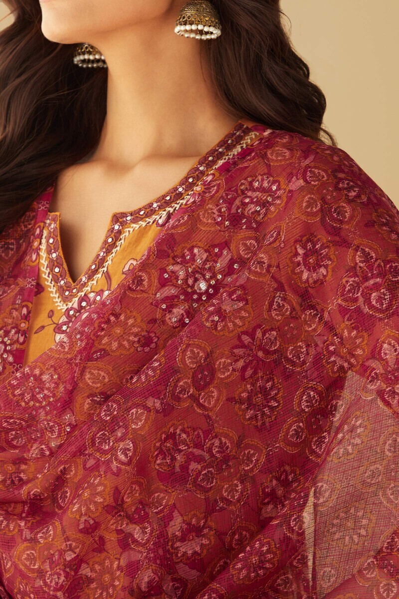 Pink Hand Printed Kota Dupatta