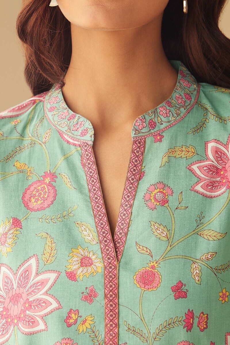 Green Hand Printed Cotton Top