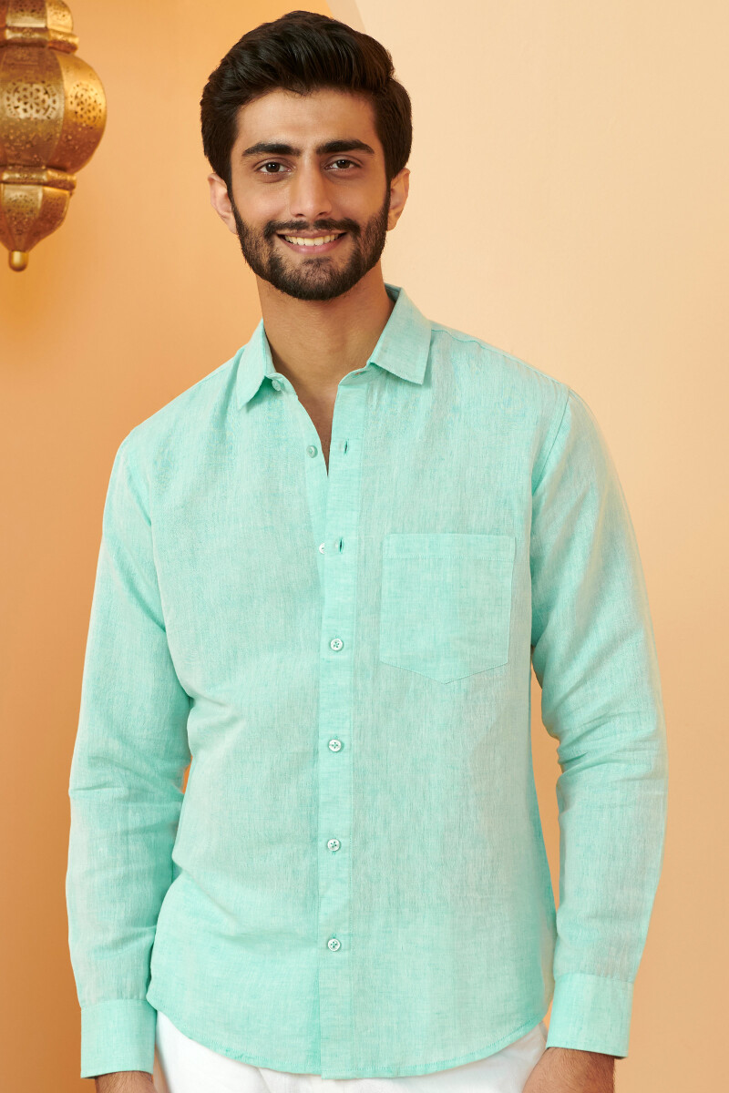 Green Handcrafted Cotton Linen Shirt