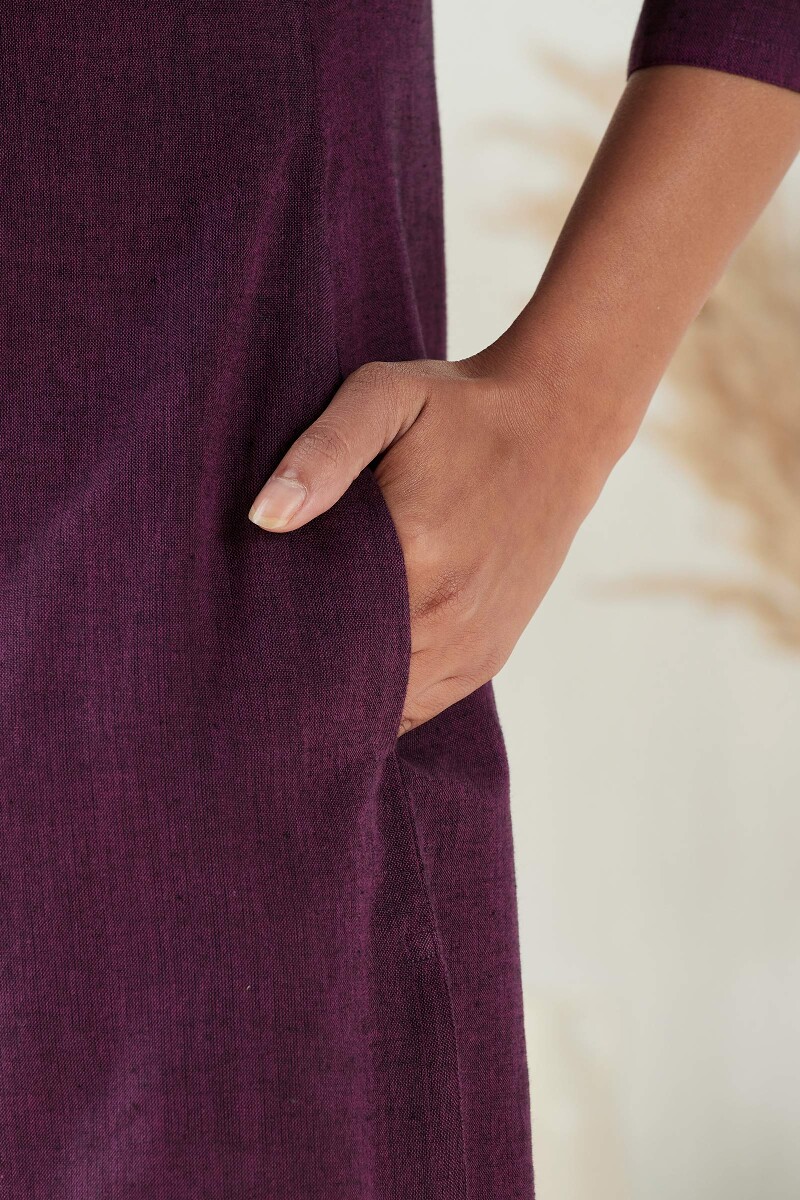 Purple Handcrafted Straight Handloom Kurta