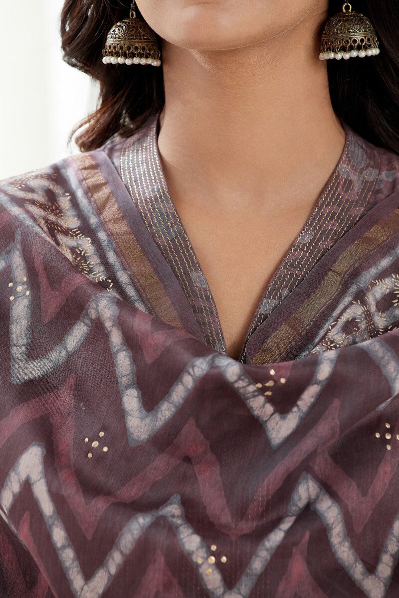 Purple Hand Block Printed Chanderi Dupatta