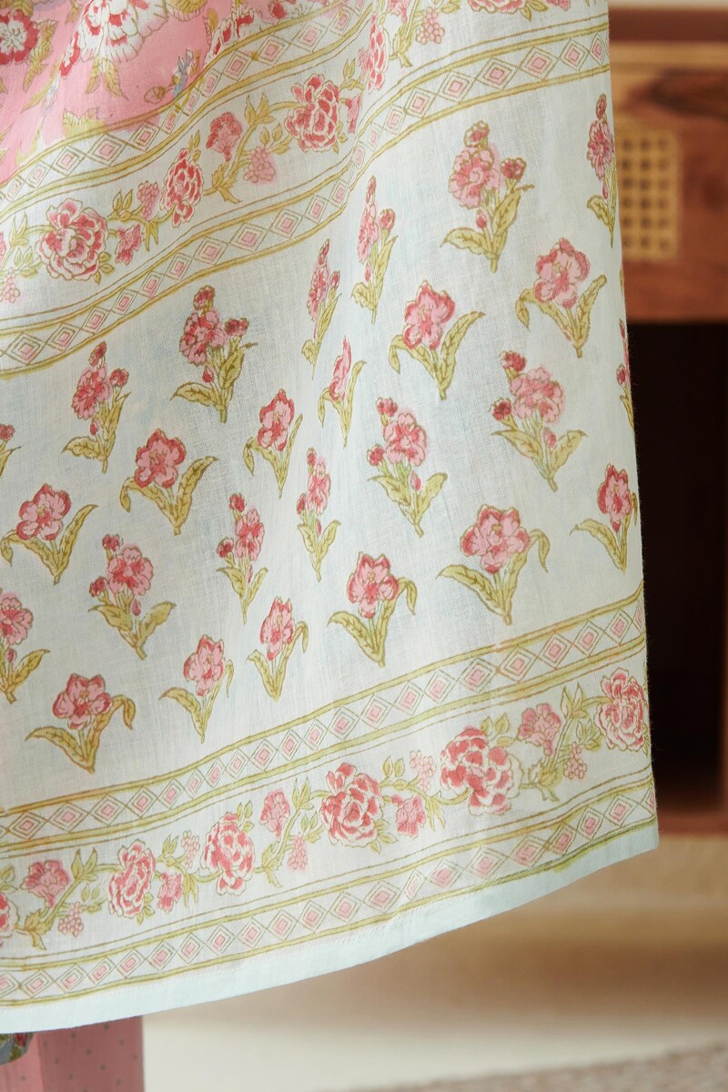 Pink Hand Block Printed Cotton Mul Dupatta