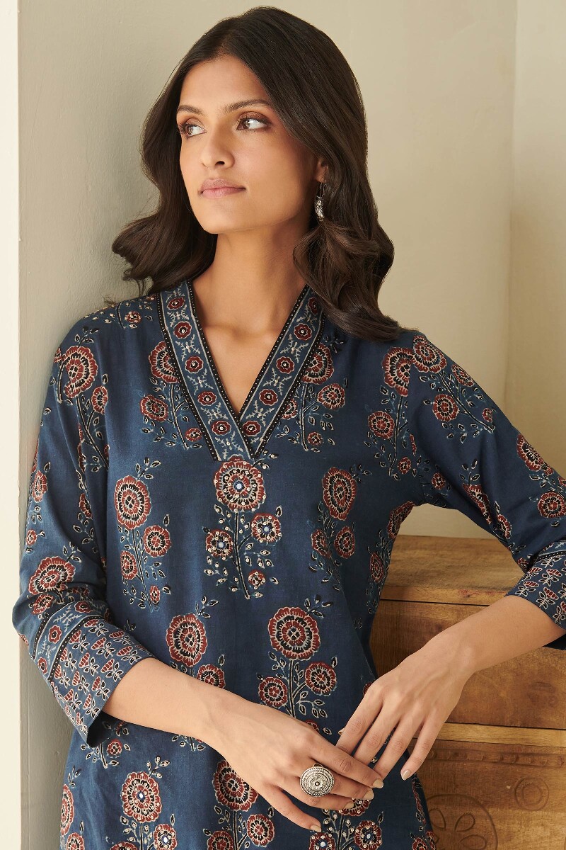Ajrak Hand Block Printed Straight Cotton Kurta