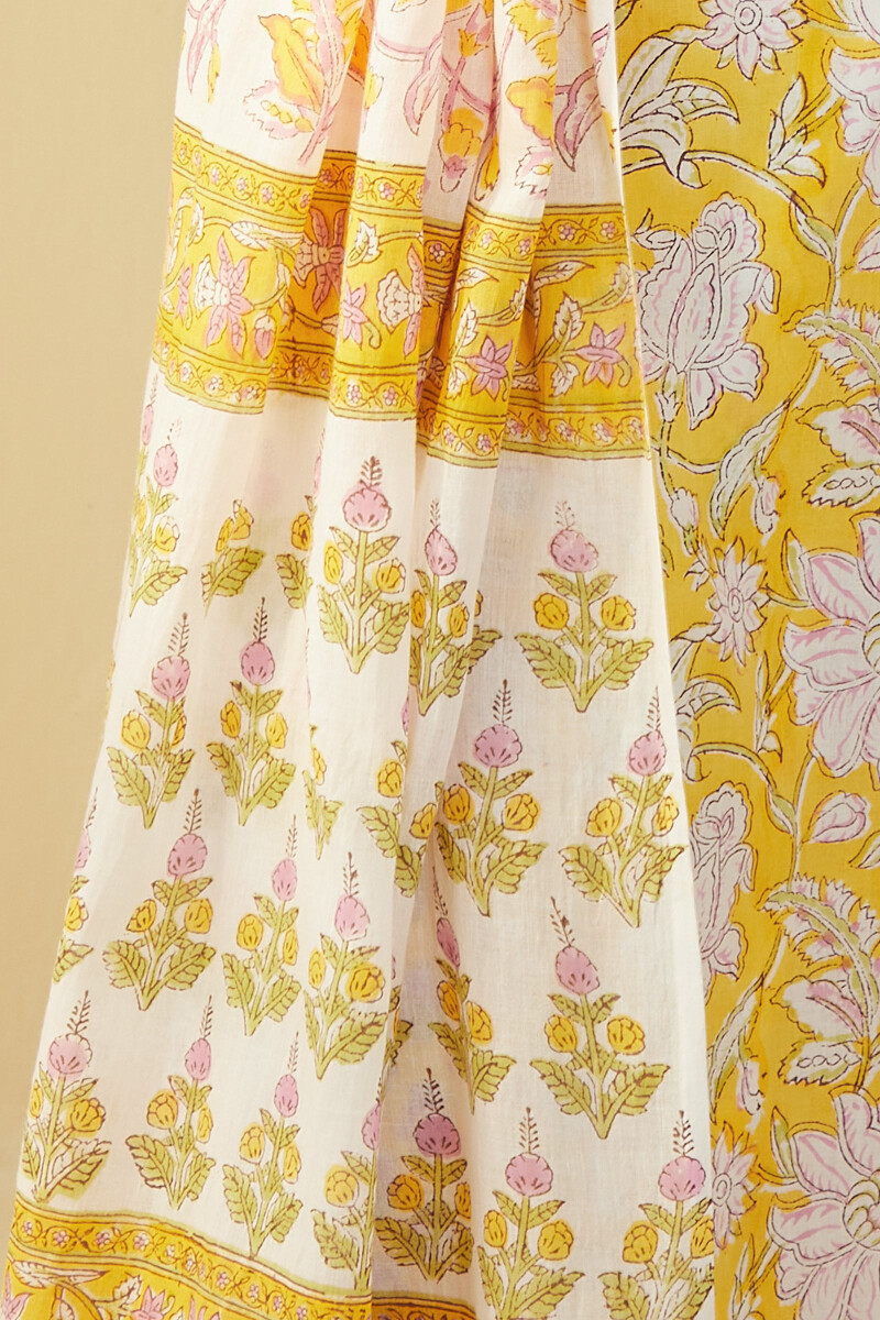 Off-White Hand Block-Printed Cotton Mul Dupatta