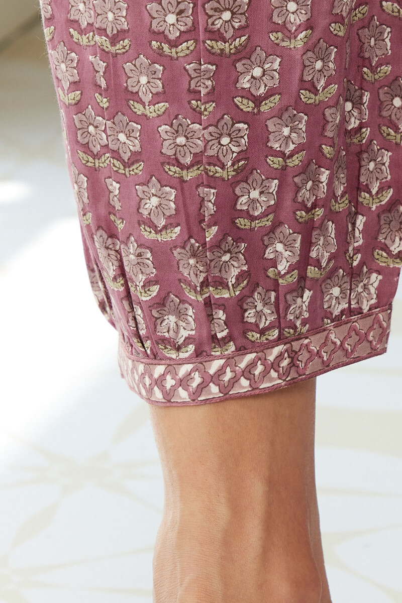 Purple Hand Block-Printed Cotton Izhaar Pants