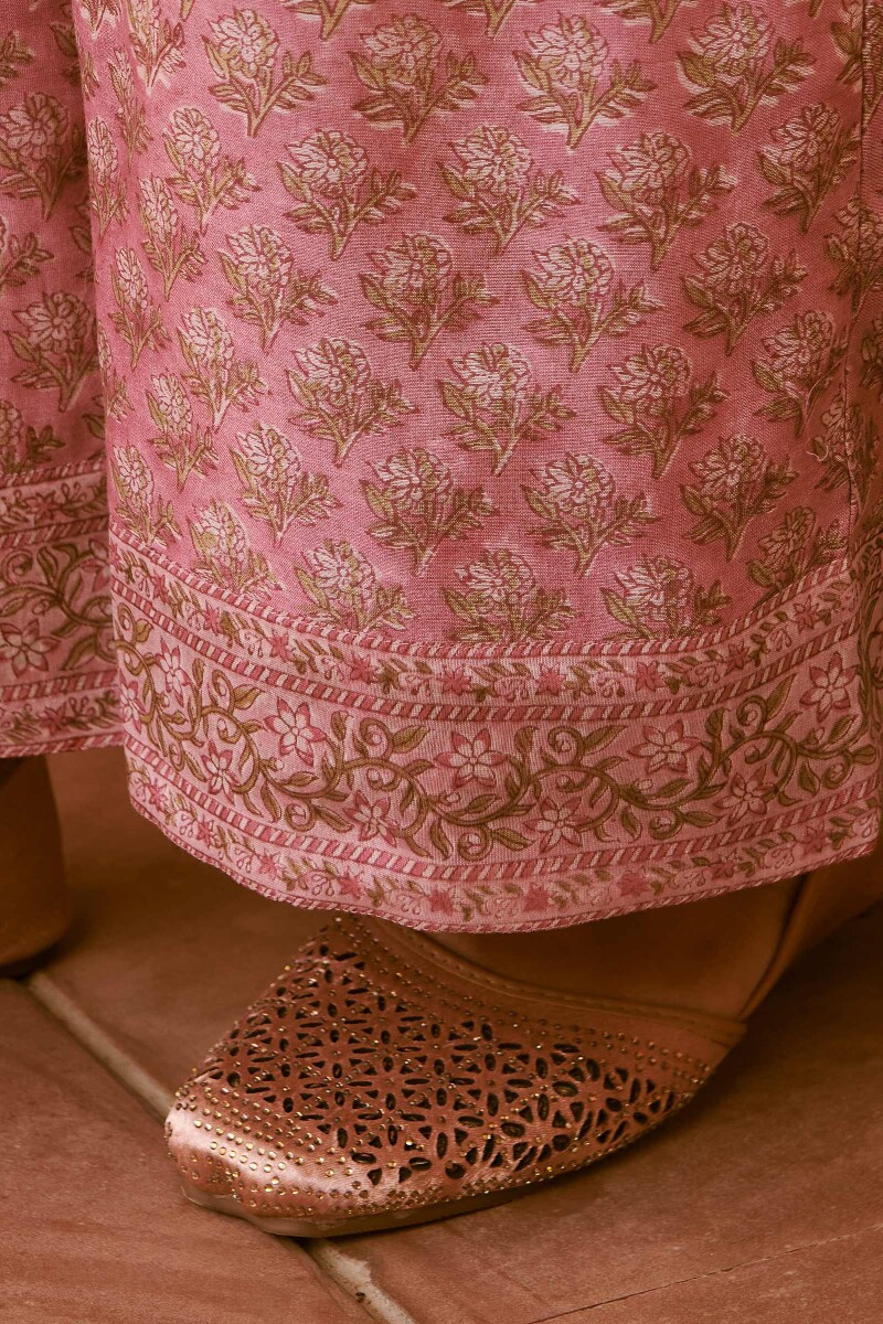 Fuchsia Pink Hand Block-Printed Chanderi Farsi
