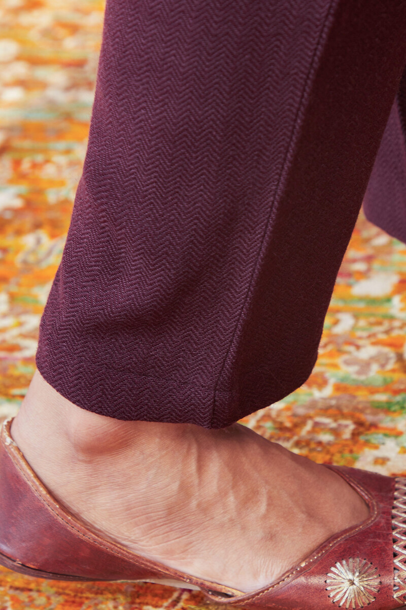 Purple Handcrafted Faux Wool Narrow Pants